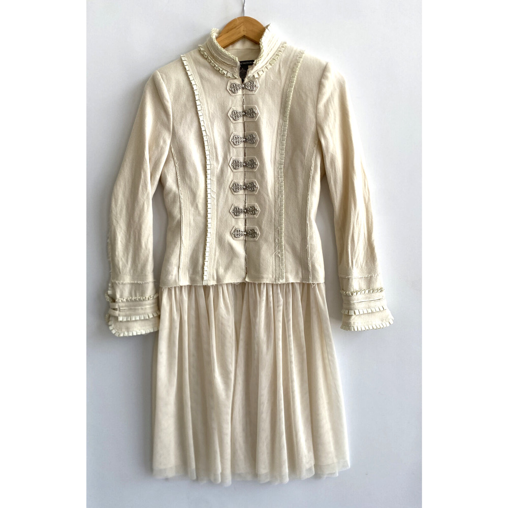 Chelsea & Theodore Creamy Wool Blend Steampunk Military Jacket Mesh Hem Size 2